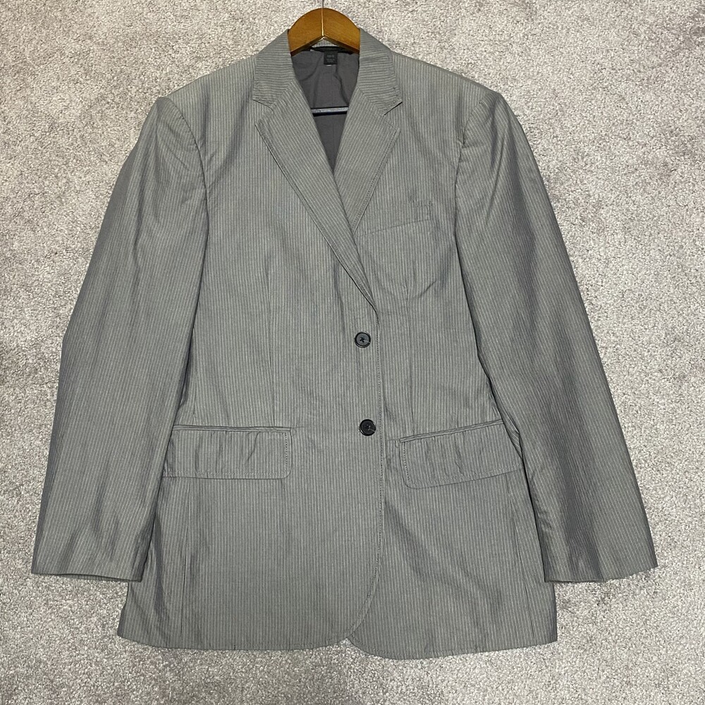 Vintage Express Studio Men’s Blazer Slim Fit Gray‎ Pinstripe 38S Y2K Preppy